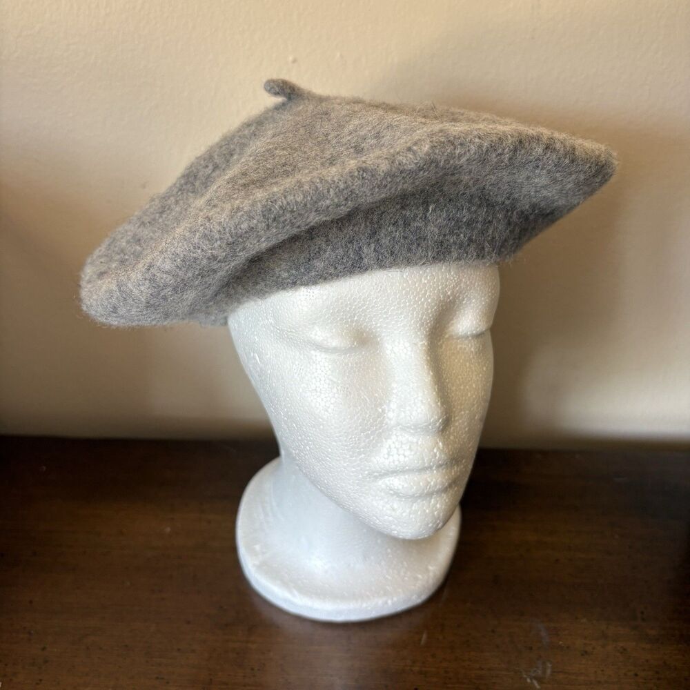 Beret Hat Cap Womens Gray Wool Blend French Villager Winter Fall Style